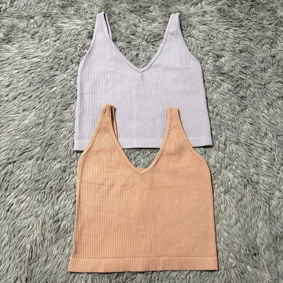 Free People Tops - Free People Ribbed Brami Cropped Tank Top Bundle Blush Light Purple Womens M/L